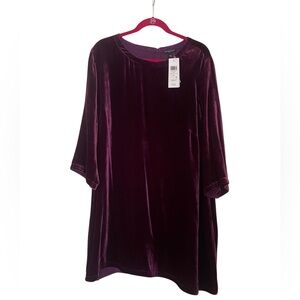 Eileen Fisher purple velvet mini shift dress